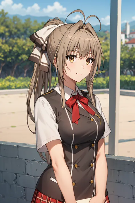 best quality, masterpiece, detailed,
<lora:AmagiBrilliantPark_SentoIsuzu:0.9>, SentoIsuzu,
solo, closed mouth, light smile,
brown hair, brown eyes, long hair, antenna hair, ponytail, hair bow,
SentoSchoolUniform, school uniform, white shirt, short sleeves,...