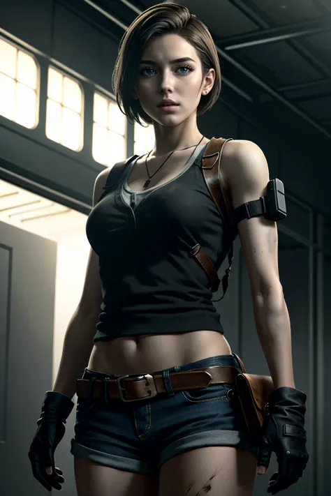 ((ultra detailed, masterpiece, absurdres))
RE3Jill, 1girl, solo, brown hair, blue eyes, short hair, cowboy shot