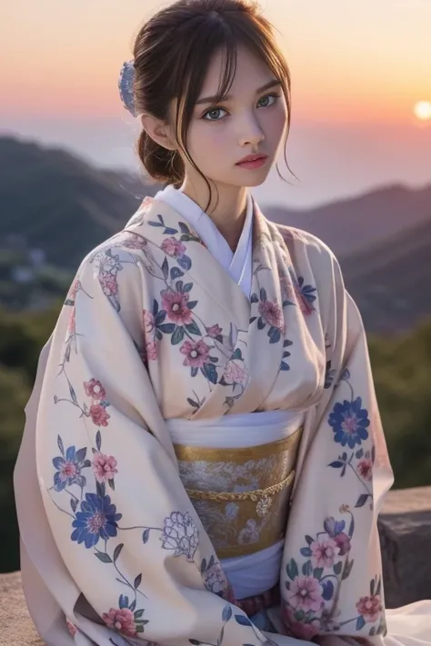 1girl,(wearing a gorgeous floral pattern kimono:1.2),(RAW photo, best quality), (realistic, photo-realistic:1.4), masterpiece, an extremely delicate and beautiful, extremely detailed, 2k wallpaper, Amazing, finely detail, extremely detailed CG unity 8k wal...