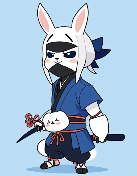 professional design of a rabbit samurai, ninja outfit, blue background, kkw-sc, <lora:kkw-simplechara-v1.0a:.7>