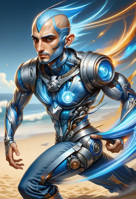 hyper detailed masterpiece, dynamic, awesome quality, DonMFmaXL male adolescence well-defined, middle easterner, light brown eyes, pointed ears, straight nose, pointed chin with cleft, narrow jaw, full cheeks, sloping forehead, sculpted shoulders, , denim...