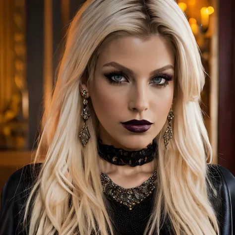 (masterpiece:1.2), (best quality,:1.2), 8k, HDR, ultra detailed, ((photorealistic)), professional light, cinematic lighting, fashion photography, ambient lighting, face lighting, Bridgette, <lora:Bridgette-10:1>, earrings, choker, necklace, messy and long ...