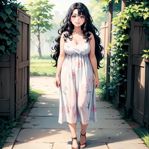 <lora:ETO_OCC006:0.5>,looking at viewer,smile,parted lips,
ETO_OCC,1girl,curly hair,longhair,fat,
full body,floral background,nature,plant dresses,