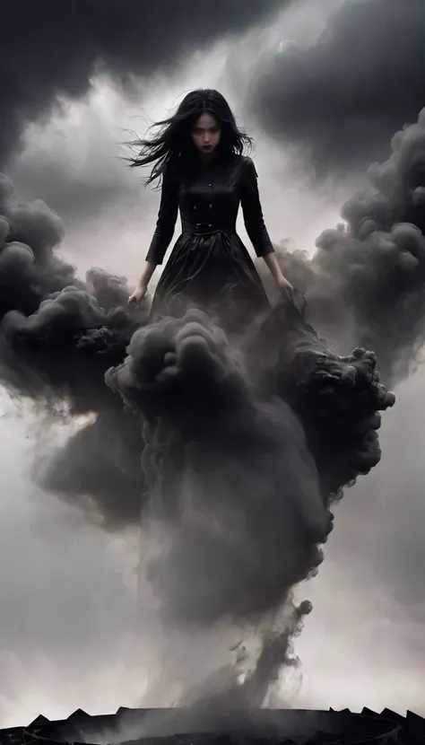 <lora:xl-shanbailing-1126darknessé»æ:0.9>,bailing_darkness,1girl,in the realm of darkness,black smoke,the girl is surrounded by dark black clouds,