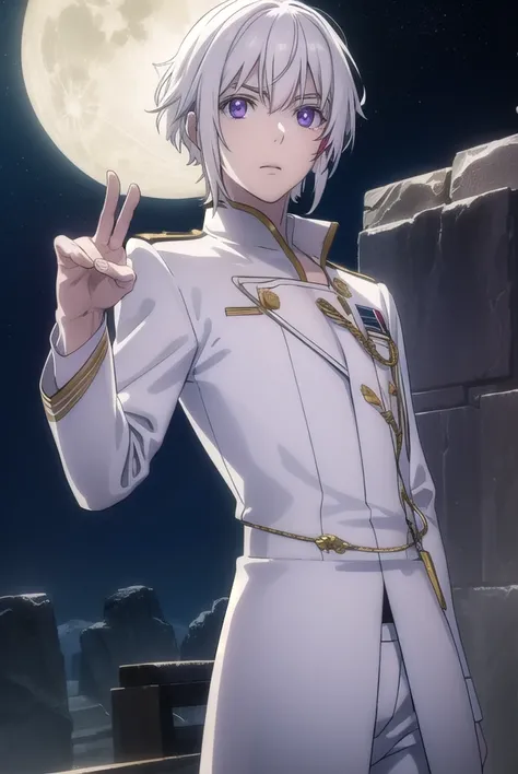allenwalker, <lora:allen walker hallow s1-lora-nochekaiser:1>,
allen walker, (purple eyes:1.1), white hair, male focus, scar, facial mark,
BREAK uniform, military, military uniform,
BREAK outdoors, city, starry sky, night, moon,
BREAK looking at viewer, (c...