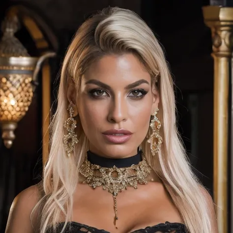 (masterpiece:1.2), (best quality,:1.2), 8k, HDR, ultra detailed, ((photorealistic)), professional light, cinematic lighting, fashion photography, ambient lighting, face lighting, Bridgette, <lora:Bridgette-10:1.1>, earrings, choker, necklace, messy and lon...