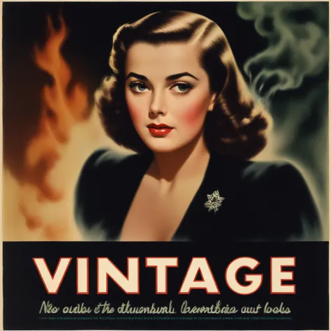 1940s movie poster that says (vintagetext logo:1.5), beautiful young woman, in black smoke,serious face, dark background,detailed face,retro art,vintage_p_style, <lora:VintagePPXL:1>, <lora:texta:0.8> l