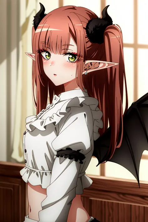 (anime coloring),(masterpiece),(best quality),(ultra-detailed),(best illustration),(best shadow),(absurdres),(detailed background), <lora:OGT_Marin_Kitagawa-v3:0.9> Marin Kitagawa, liz-kyun, 1girl, wings, pointy ears, black nails, cosplay, horns, green eye...