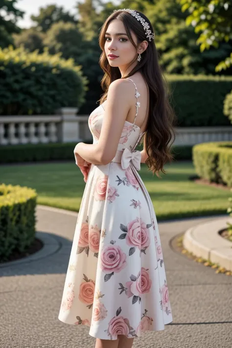 1woman, long hair, realistic, masterpiece, high detailed skin, looking at viewer, outdoor view, solo, full body shot
<lora:Floral_Wedding_Dress_By_Stable_Yogi:0.5> floral print, short wedding dress, hairband, bow, necklace, jewellery, makeup, purse