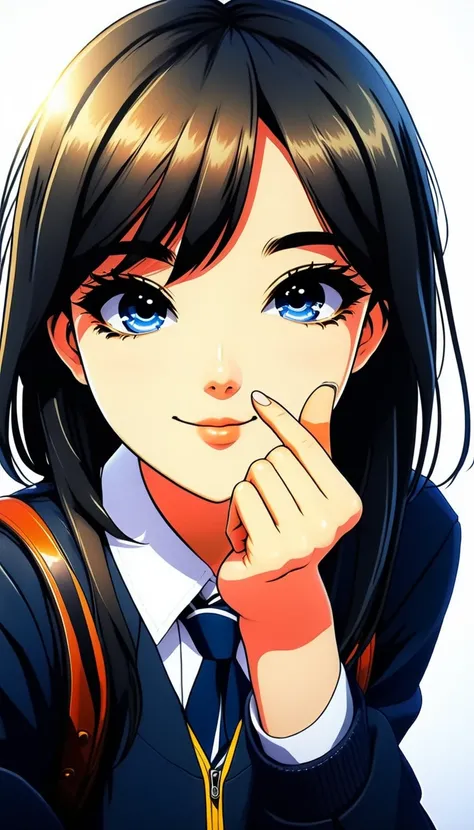 lovehandgesture, anime portrait of a school girl, at libraby