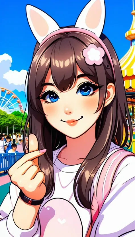 lovehandgesture, anime portrait of a kawaii girl, at theme park