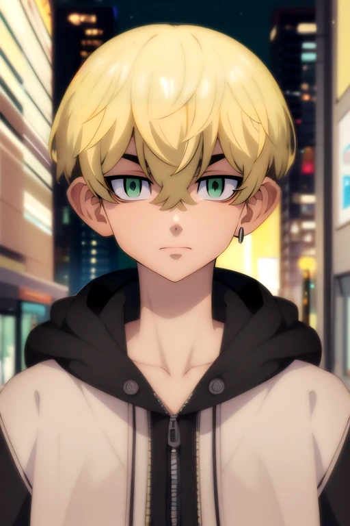 (best quality:1.1), (masterpiece:1.4), wallpaper, looking at viewer, , depth of field, , , 1boy, solo, male focus, <lora:chifuyu_matsuno:0.94>, chifuyu_matsuno, blonde hair, green eyes, , hair between eyes, , undercut, , decade costume, social science fict...