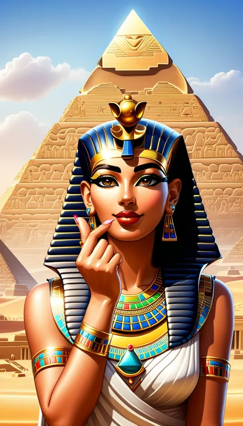 lovehandgesture, portrait of ancient egyptian goddess, pyramid of giza