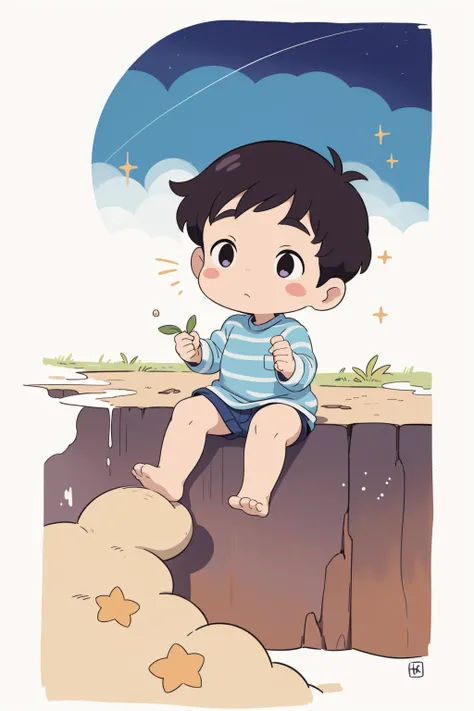 ((sticker design, white background)), child boy, short hair, flannel shirt, (masterpiece, best quality:1.6), on your mark, Stars in the sky, Canyon, ð¤©, biologist,