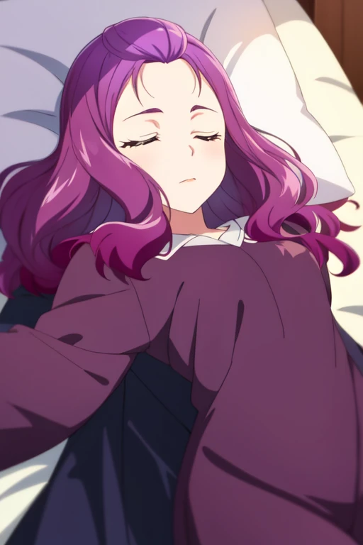 miminokurumi, 1girl, solo, closed mouth, closed eyes, lying, on back, pillow, sleeping, anime coloring