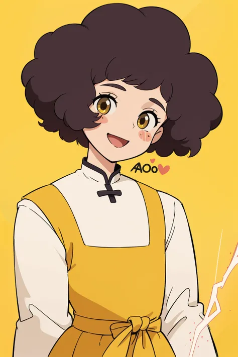 ((sticker design, electric yellow background)), lady, afro, , ((aodai:1.2)) , (masterpiece, best quality:1.6), , at Golden hour, The Amazon Rainforest, South America, amusing, first sergeant,