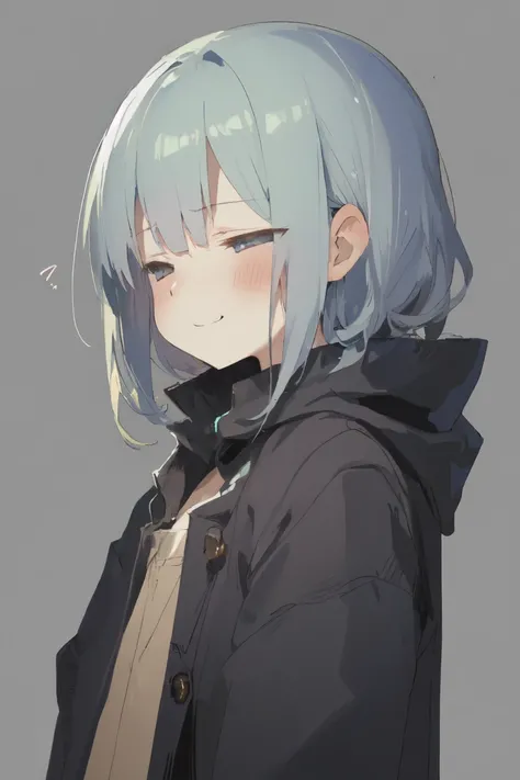 by gaou (umaiyo puyoman), masterpiece, best quality, BREAK, 1girl, solo, jitome, (smug:1.3), face focus, upper body, standing, petite, simple background,
