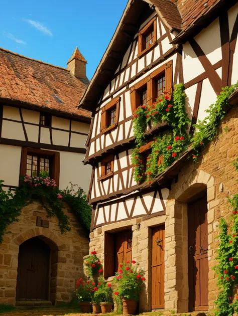 best quality,masterpiece,highly detailed,ultra-detailed, <lora:neg4all_bdsqlsz_V3.5:-1>,
no humans,houses (medieval Germany village), from below,
<lora:German_architecture_last:1> <lora:medieval_last:1>