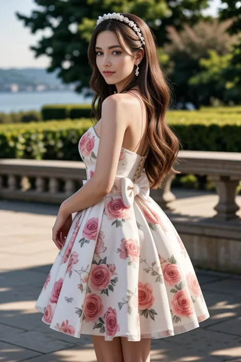 1woman, long hair, realistic, masterpiece, high detailed skin, looking at viewer, outdoor view, solo, full body shot
<lora:Floral_Wedding_Dress_By_Stable_Yogi:0.5> floral print, short wedding dress, hairband, bow, necklace, jewellery, makeup, purse