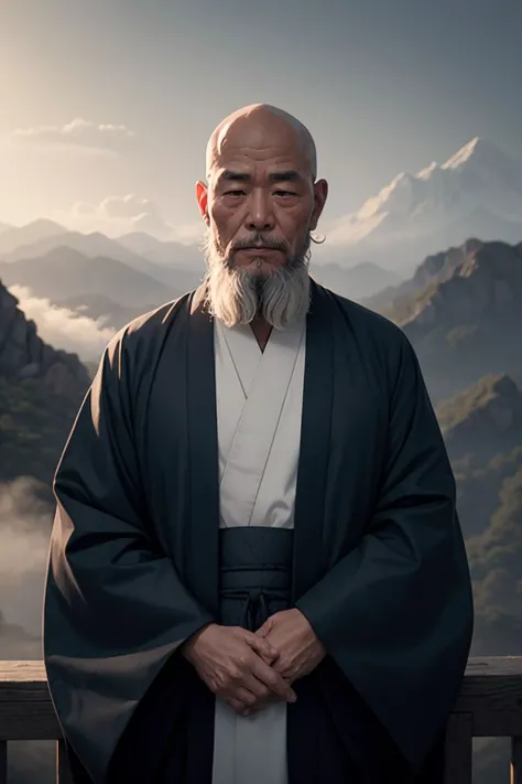 masterpiece, 4k, extreme resolution, highly intricate, studio quality, extremely detailed, Old Japanese monk, misty mountain shrine, meditative posture, flowing beard, mist-kissed surroundings, profound stillness, spiritual connection, silhouette lighting,...