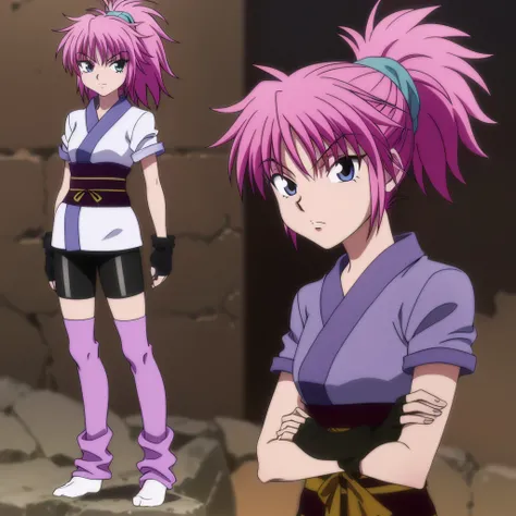 <lora:machi001:0.7>,
machi,1girl,
ponytail,
short kimono,
obi,sash,
fingerless gloves,
bike shorts,
socks,thighhighs,tabi,
full body,