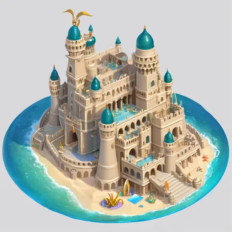 ((masterpiece, best quality)),  absurdres,  Isometric_Setting,  highly detailed,  sand castle,  king neptunes water palace, <lora:Stylized_Setting_SDXL:0.8>