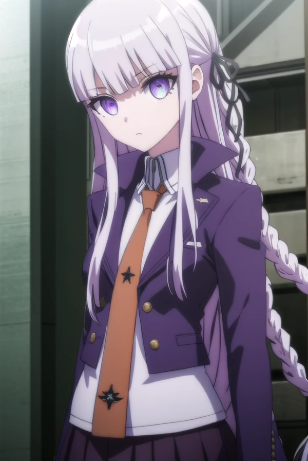 kyokokirigiri, <lora:kyouko kirigiri s1-lora-nochekaiser:1>,
kyouko kirigiri, long hair, bangs, ribbon, (purple eyes:1.1), hair ribbon, purple hair, braid, single braid, side braid,
BREAK skirt, shirt, gloves, long sleeves, jacket, white shirt, pleated ski...