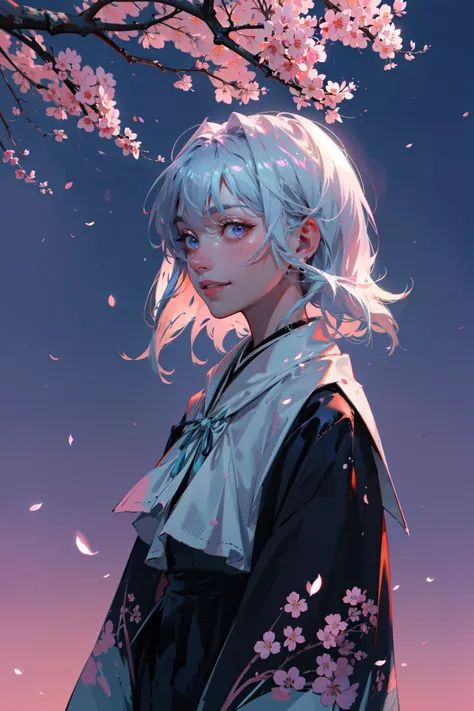 ((best quality, masterpiece, absurbres, super-resolution)) Under the cherry blossom tree, sakurafubuki, romantic season, colorful spring, gradient sky