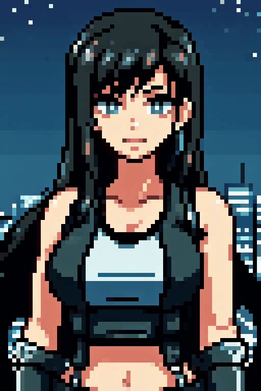 pixelart, 1girl, Tifa, upper body, midgar city at night,
highly detailed, dark light, 4k