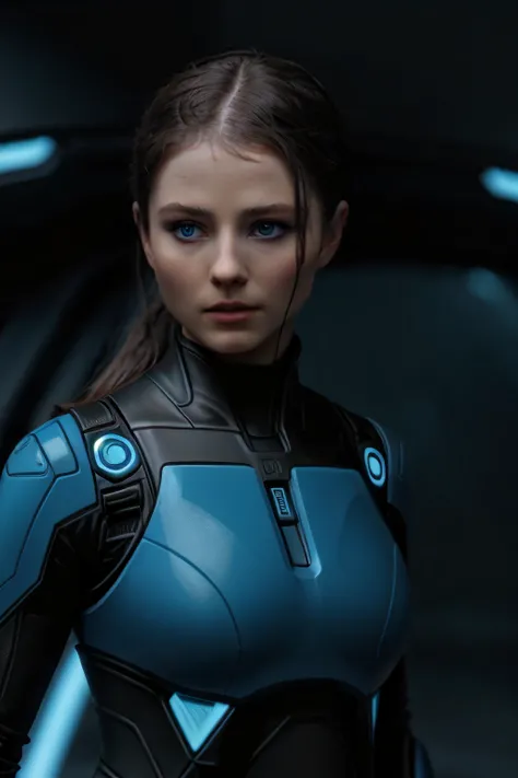 th0m4s1nm, 1girl, face, tr0nl3g4cy, sci-fi, blue theme, upper body