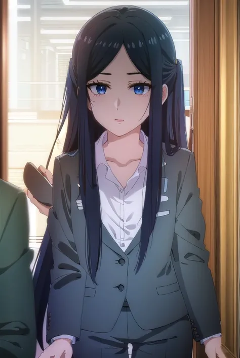 misakigundou, <lora:misaki gundou s1-lora-nochekaiser:1>,
misaki gundou, long hair, blue eyes, black hair, glasses, mole, mole under eye, lips, mature female, (parted bangs:1.5),
BREAK formal, suit, office lady,
BREAK indoors,
BREAK looking at viewer, (cow...