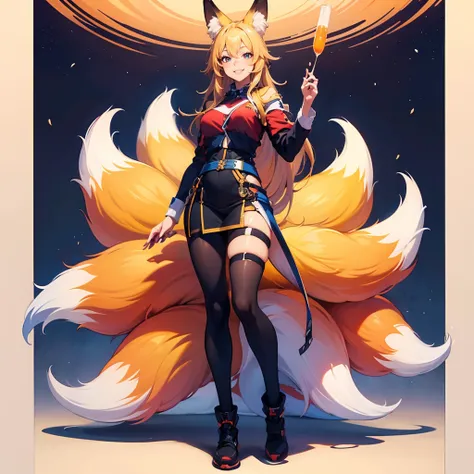 <lora:jiuwei_08:0.8>,super high resolution,best quality,4k,jiuwei,1girl,multiple tails,fox ears,long hair,fox tail,smile,stand full body,