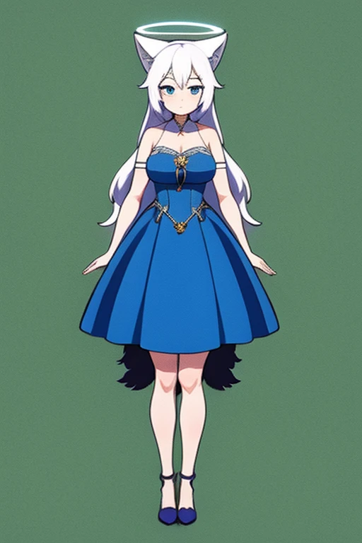 <lora:kirsche_verstah_lora-06-fp32-no-ema:1>, anime, fox-woman, halo, white-hair, mini-cherries-clips, full body shot, blue eyes, blue-dress, new-jersey-background