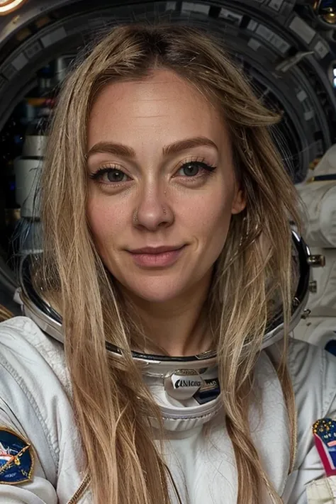 <lora:Cherry_Healey:1> masterpiece, best quality, detailed face, 1girl, solo, realistic, c1873h, blonde_hair, astronaut, space, stars