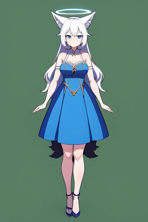 <lora:kirsche_verstah_merged_3:1>, anime, fox-woman, halo, white-hair, mini-cherries-clips, full body shot, blue eyes, blue-dress, new-jersey-background