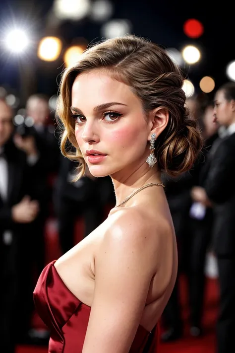 photo of beautiful n4talieportman-120, elegant dress, at a movie gala premiere, hair updo, bokeh, blurry background <lora:LowRA:0.3> <lora:add_detail:1>