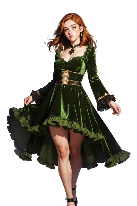 Long Sleave Green Velvet Dress