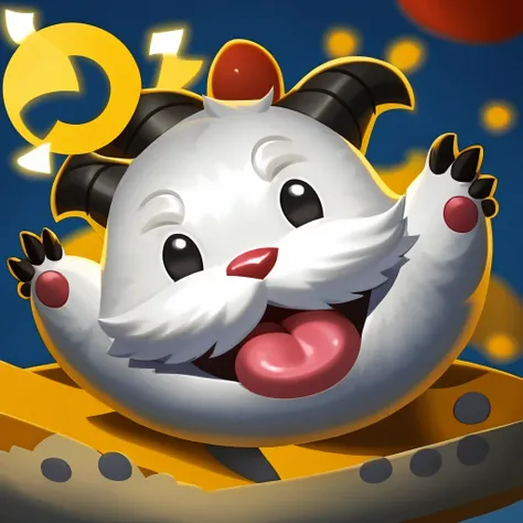 HEZI, LOL style, Summoner Avatar, Game avatar, Western cartoon game style, tongue, no humans, heart, glowstick, tongue out, solo, pokemon (creature), holding, open mouth, sparkle, symbol-shaped pupils, heart-shaped pupils, animal focus, white fur, full bod...