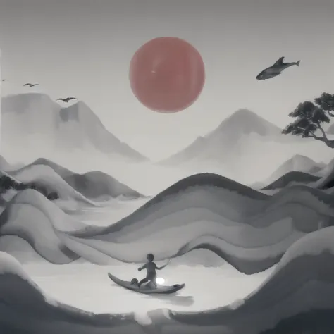 Japanese Watercolor - Blacks and Reds - Traditional Lora