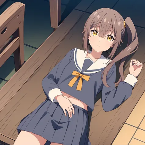 <lora:Otonari-san002:0.7>,
Otonari-san,1girl,solo,
side ponytail,
serafuku,grey sailor collar,
pleated_skirt,
on back,lying,