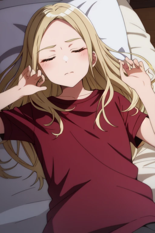 satouseshiru, 1girl, solo, closed mouth, closed eyes, lying, on back, pillow, sleeping, anime coloring