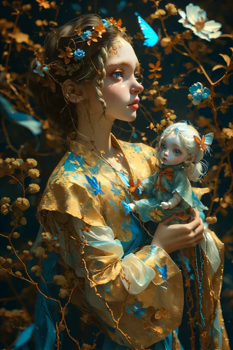 1doll,upper body,red hanfu,<lora:éº»è¢2024-014:0.5>,simple background,black hair,blue_flowers,holding a doll in his hand,<lora:éº»è¢2024-001:0.6>,butterfly,white hair,Glowing,blue eyes,<lora:éº»è¢2024-002:0.7>,, masterpiece,best quality,ultra-detailed,
