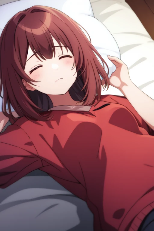 inazukinozomi, 1girl, solo, closed mouth, closed eyes, lying, on back, pillow, sleeping, anime coloring