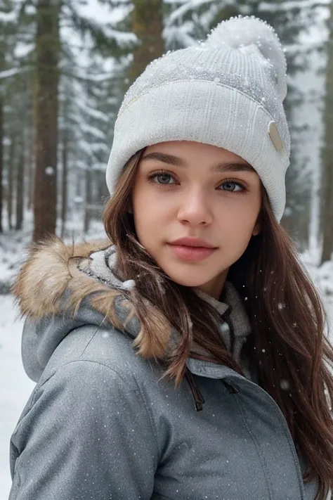 headshot of S288_VictoriaVillezcas,a gorgeous woman,in a (snowy-forest:1.1),wearing a (parka-jacket:1.1),(beanie),(4k, RAW photo, best quality, depth of field, ultra high res:1.1),(absurdres, intricate, photorealistic, masterpiece, ultra-detailed:1.1),