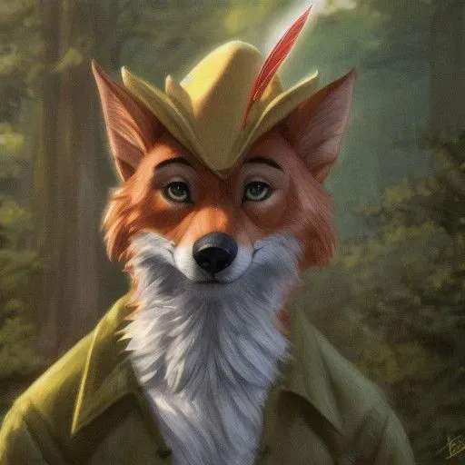 robin hood, male, solo, fox, forest, front view, clothed, headgear, feather, green topwear, jacket, BREAK, by bruteandbrawn, by personalami, by kenket, (intricate, high detail, film photography, soft focus, RAW candid cinema, photorealism, realistic, photo...