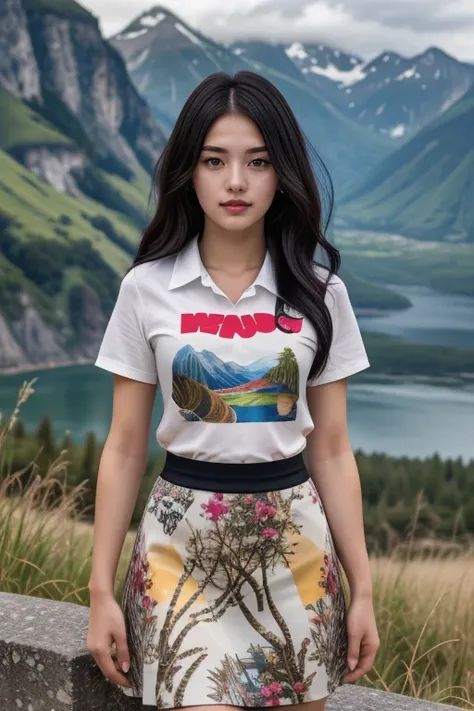 1 woman, 22yo, realistic, masterpiece, high detailed skin, looking at viewer, full body shot, scenic view, long hair, black hair
<lora:Print_Shirt_Skirt_By_Stable_Yogi:1> print shirt, print skirt