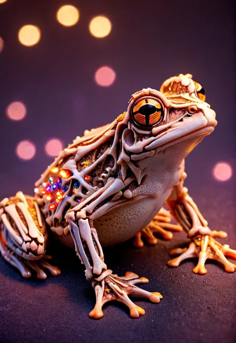 macro photo, a beautiful frog, glowing lights, beautiful magical sparkles, vibrant whimsical colors <lora:ral-bnz:1> made of ral-bnz