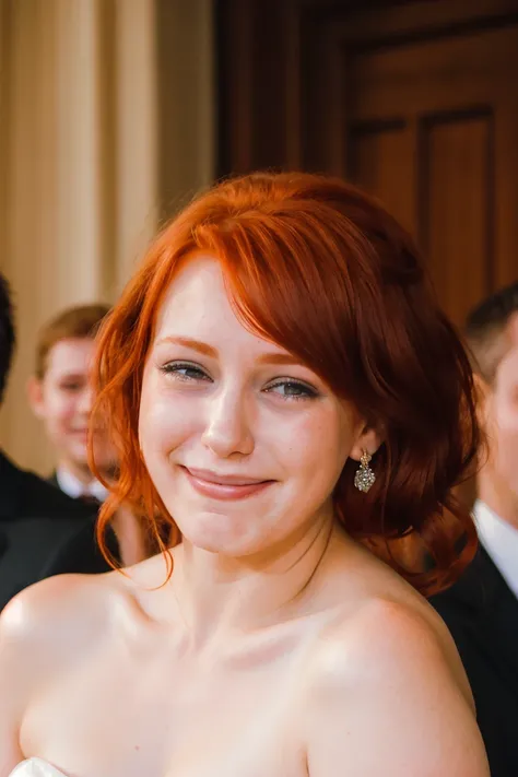 redhead at a wedding, sad, happy, smiling through tears, crying <lora:sad_v1:1.0> <lora:happy_v1:1.0>