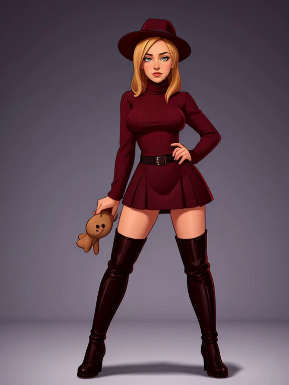 <lora:LCM_LoRA_Weights_SD15:1>
[ Alexis Texas|Courtney Thorne-Smith], corduroy skirt with a ribbed turtleneck and a pair of knee-high boots, finished with a wool fedora, a parallel dimension of giant monsters