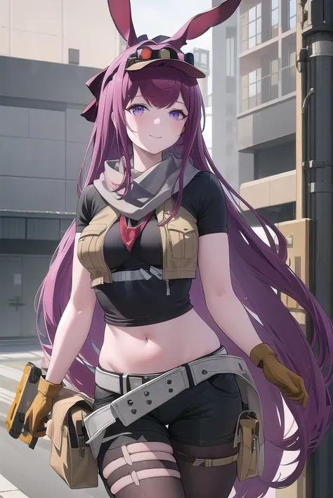 ((masterpiece)),(best quality),official art,extremely detailed CG,unity 8k wallpaper,ultra detailed,beautiful detailed eyes,extremely detailed face,1girl,solo,upper body,looking at viewer,smile,ray (arknights),official alternate costume,animal ears,rabbit ...